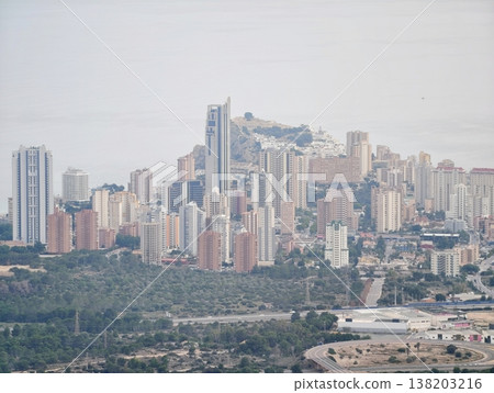 Elevated city view and harbor, Panoramic city view showcasing tall structures and coastal ambiance 138203216