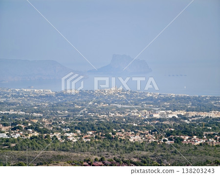 Urban horizon featuring island silhouette, City skyline viewed from planner perspective with distant islands 138203243