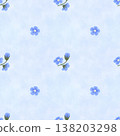 Forget-me-not flowers, seamless pattern on a watercolor background of blue azure color. A delicate spring illustration in a flat naive style. For product design, textiles, wallpaper, printing, prints 138203298