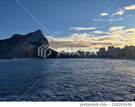 Bright seaside morning, Vivid dawn view over calm ocean, Clear early day horizon across tranquil sea landscape Bright seaside morning, Vivid dawn view over calm ocean, Clear early day horizon across tranquil sea landscape 138203436