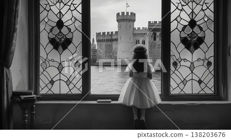 The girl by the window and the castle The girl by the window and the castle 138203676