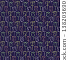 Tulip Flower Botanical seamless Pattern. Minimal colourful plant hand-drawn graphic abstract sketch ink freehand contour, brush pen floral drawing, rustic meadow backdrop 138203690