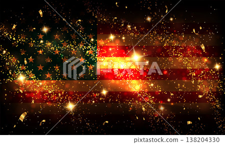 US Independence Day. Abstract design with a bright glitter and American flag silhouette US Independence Day. Abstract design with a bright glitter and American flag silhouette 138204330