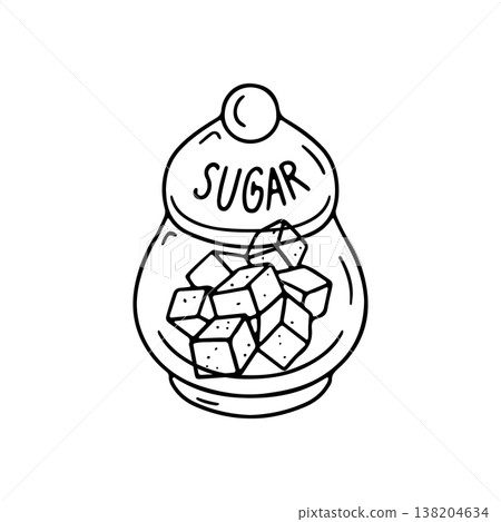 Hand drawn hygge doodle glass jar with lump sugar cubes icon clipart vector illustration 138204634