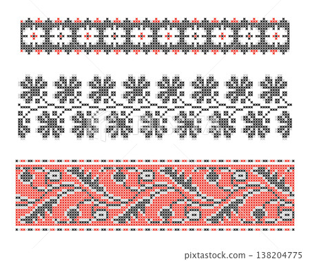 Ukrainian Embroidery Set Floral Wavy Borders 138204775