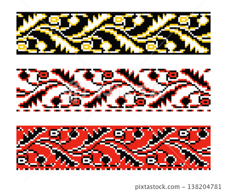 Ukrainian Pixel Botanical Vine Ornament Color Set Ukrainian Pixel Botanical Vine Ornament Color Set 138204781