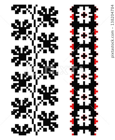 Ukrainian Pixel Folk Ornament Set Red Black Motifs Ukrainian Pixel Folk Ornament Set Red Black Motifs 138204784