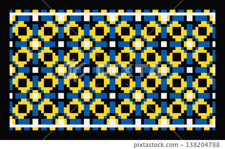 Pixel Lviv Lattice Pattern in Yellow Blue on Black Pixel Lviv Lattice Pattern in Yellow Blue on Black 138204788