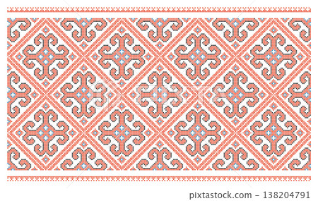 Ukrainian Cross-Stitch Rhombic Motif in Red Black 138204791