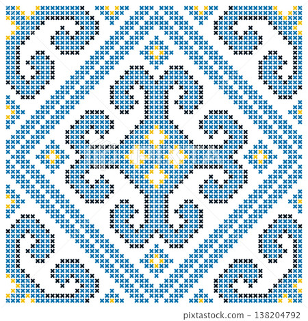 Ukrainian Blue Yellow Cross Ethnic Swatch Pattern 138204792