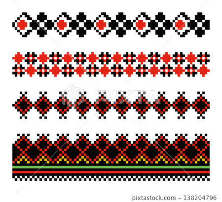 Ukrainian Pixel Border Ornament Set Red Black Ukrainian Pixel Border Ornament Set Red Black 138204796