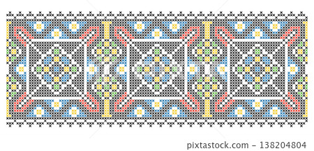 Cross-Stitch Square Multicolor Folk Ornament 138204804