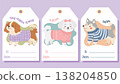 Cute kids birthday party invitation cards set with playful dogs in adorable outfits 138204850