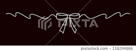 Hand drawn girly coquette bow ribbon banner. Editable stroke line. Vector stock illustration isolated on black background for design template birthday, wedding, Christmas card, invitation, sale. 138204866