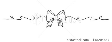 Hand drawn girly coquette bow ribbon banner. Editable stroke line. Vector stock illustration isolated on white background for design template birthday, wedding, Christmas card, invitation, sale. Hand drawn girly coquette bow ribbon banner. Editable stroke line. Vector stock illustration isolated on white background for design template birthday, wedding, Christmas card, invitation, sale. 138204867