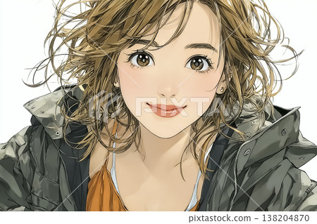 美優系列:一位年輕女子的上半身插畫,她微笑地看著觀眾。 美優系列:一位年輕女子的上半身插畫,她微笑地看著觀眾。 138204870