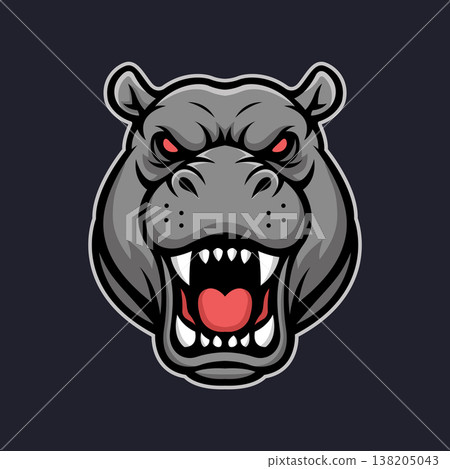 hippo mascot logo illustration vector design template modern style 138205043
