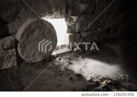 Jesus christ resurrection tomb empty sepulcher opening Jesus christ resurrection tomb empty sepulcher opening 138205308