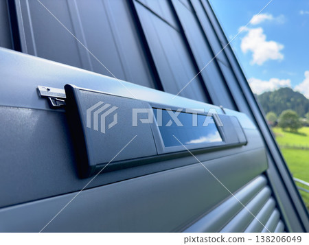 solar panel integrated into the roof window or roller shutter housing. Smart roller shutters. solar panel integrated into the roof window or roller shutter housing. Smart roller shutters. 138206049