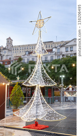 Christmas market stalls illuminated decorations festive tree in historic Lisbon center Portugal Christmas market stalls illuminated decorations festive tree in historic Lisbon center Portugal 138206495