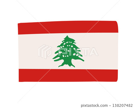 Cute Lebanese flag icon - hand-drawn style flag illustration 138207482