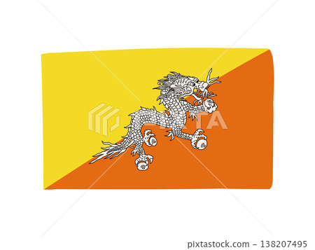 Cute Bhutanese flag icon - hand-drawn style flag illustration 138207495