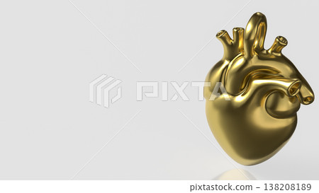 Golden Human Heart Isolated On Clean Background 3d render. 138208189
