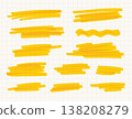 Yellow marker brush strokes set on grid background. Hand drawn 138208279