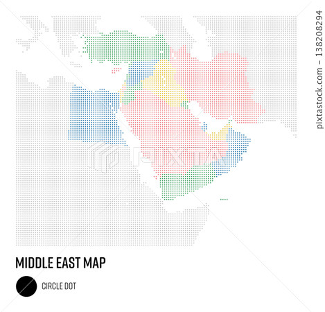 World map (coarse dot pattern), Middle East region, grouped by country. 138208294