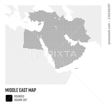 World map (coarse dot pattern), Middle East region, grouped by country. 138208297