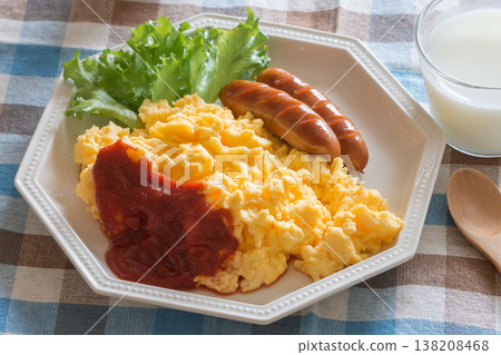 Scrambled eggs and sausage breakfast plate Scrambled eggs and sausage breakfast plate 138208468