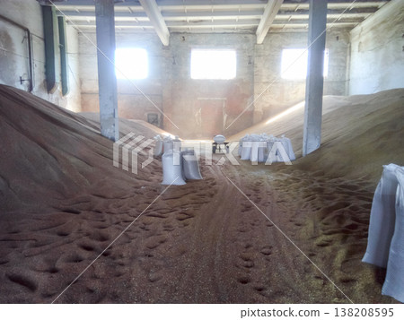 Heap of grains of barley and wheat in stock Heap of grains of barley and wheat in stock 138208595