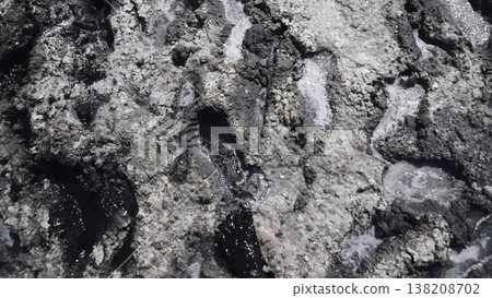 Traces of human feet in the salt lake of mud 138208702