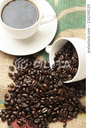 delicious coffee and coffee beans delicious coffee and coffee beans 138209120