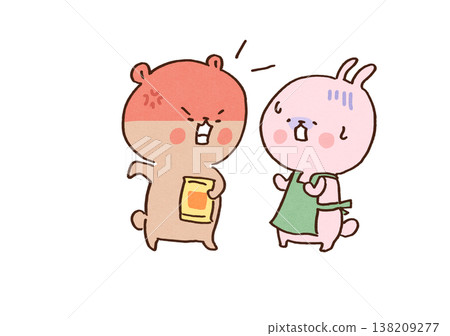 An illustration depicting a bear customer harassing a rabbit store clerk (a social issue). An illustration depicting a bear customer harassing a rabbit store clerk (a social issue). 138209277