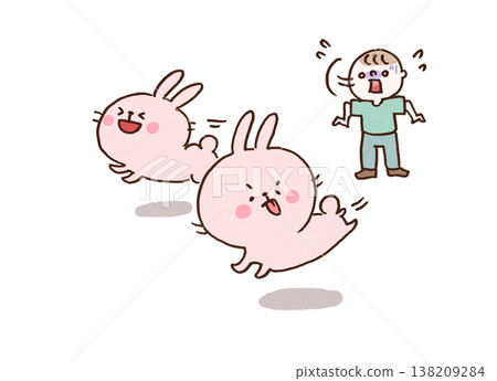 An illustration illustrating the proverb "He who chases two rabbits catches neither" (a proverb that illustrates failure). An illustration illustrating the proverb "He who chases two rabbits catches neither" (a proverb that illustrates failure). 138209284