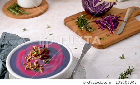 Purple Soup with Pecans and Rosemary Purple Soup with Pecans and Rosemary 138209305