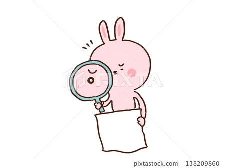 一隻兔子正用大放大鏡仔細檢查文件（合規性/核實工作）。 138209860