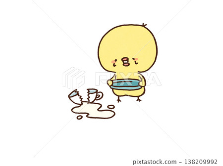 An illustration of a chick crying, shedding large tears in front of spilled milk (a proverb meaning "What's done is done"). An illustration of a chick crying, shedding large tears in front of spilled milk (a proverb meaning "What's done is done"). 138209992