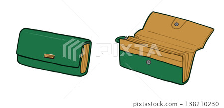 Green long wallet set - hand-drawn illustration material 138210230