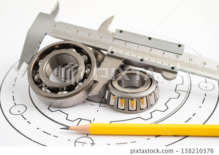 Engineering and precision tools with metal ball bering, mechanical industrial. Engineering and precision tools with metal ball bering, mechanical industrial. 138210376