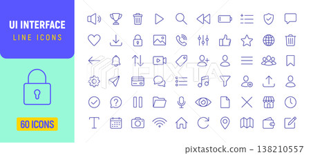 UI line simple icon set. Profile user web menu ux interface mobile line symbol design 138210557