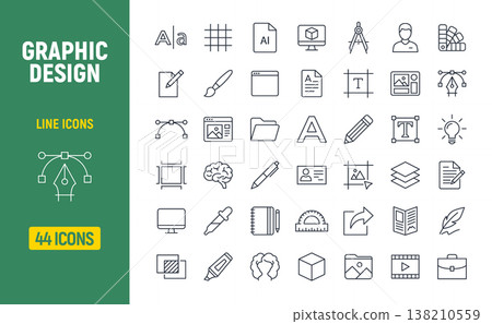 Graphic design line icon set. Creative web picture art graphic digital concept production editable 138210559