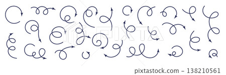 Handdrawn line arrow vector set. Sketch lop arrow element direction simple illustration spiral shape 138210561