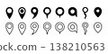 Black vector map pin location. Marker badge city pictogram isolated pin icon 138210563