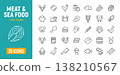 Meat and sea food line icon set. Lobster squid beef and chicken seafood pictogram symbol. Meat 138210567