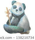 一隻熊貓拿著一朵用蠟筆畫的櫻花 138210734