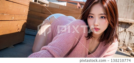 A woman sitting on a bench 138210774