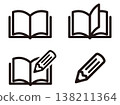 Icon set of an open book and a pen for writing. 138211364