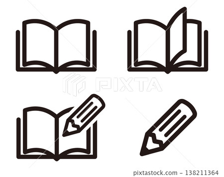 一組打開的書和一支筆的圖示。 138211364